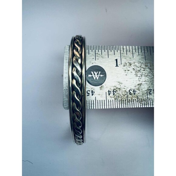 Estate Sterling Silver 925 Cuff Bangle Bracelet Rope Chain Design 6" Wrist 26.5g - Picture 10 of 11